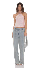 Sequin Halter Top in Pink