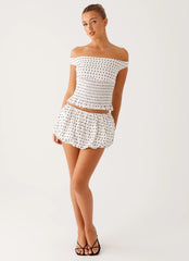 Heather Off Shoulder Top - White Black Polka Dot