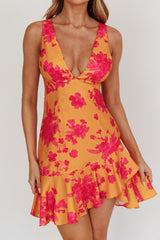 Like Me Strappy Back Mini Dress Floral Orange