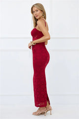 Chic After Dark Lace Maxi Dress Burgundy