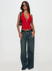 Come See Me Tie Up Halter Top Red