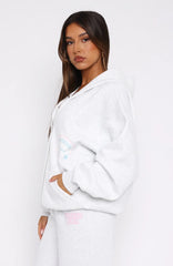 Save My Number Zip Front Hoodie Grey Marle
