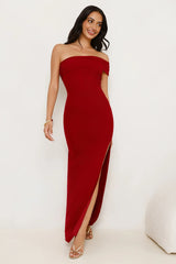 Berry Fresh Mesh One Shoulder Maxi Dress Red